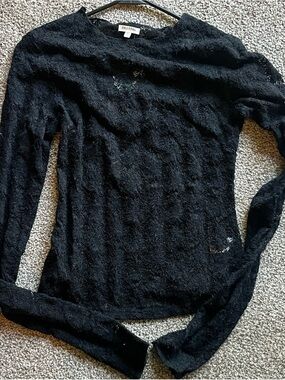 Medium Brand New Sheer Black Long Sleeve Lace Top by En Creme